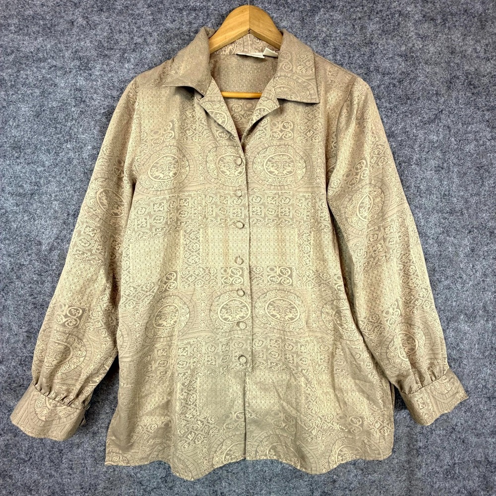 VTG Christie & Jill Shirt Women Large Aztec Quiet Luxury Office Chic Edwardian